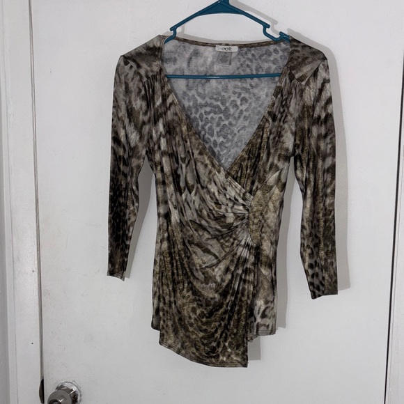 Cache Brown Animal Print Wrap Blouse - Picture 1 of 4